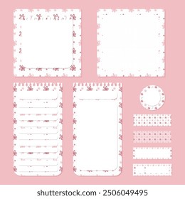 Vector set of cute kawaii memo pad, notepad and scrapbooking planner elements