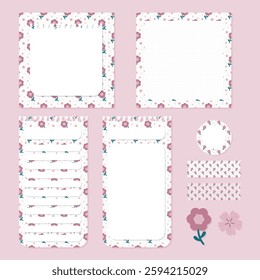 Vector set of cute and kawaii memo pad and stickers for digital planning