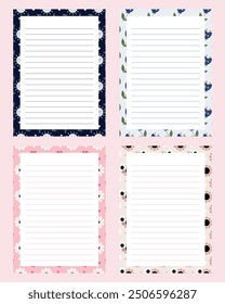 Vector set of cute kawaii notepad memo pad with floral background. Printable notepad
