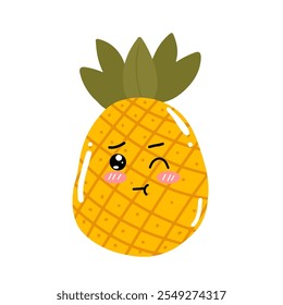 Vector set of cute kawaii pineapple emojis