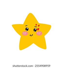 Vector set of cute kawaii star emojis. icon yellow star emoticon.