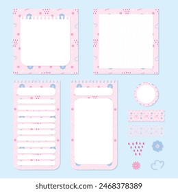 Vector set of cute and kawaii stickers design of memo pad notepad 