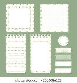 vector set of cute kawaii sweet pastel floral pattern notepad memo pad and scrapbooking elements