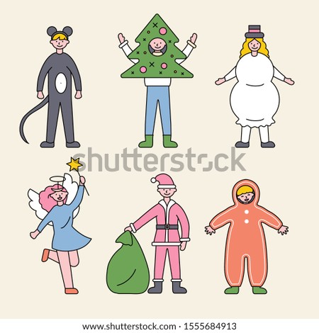 Vector Set of cute kids wearing Christmas clothes costumes