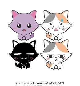 Vector set of cute kitty cats. Isolated on white background