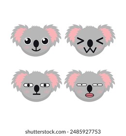 Vector set of cute Koala emoji faces with various expressions. Isolated on white background