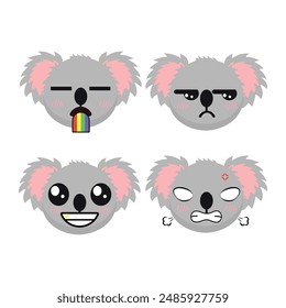 Vector set of cute Koala emoji faces with various expressions. Isolated on white background
