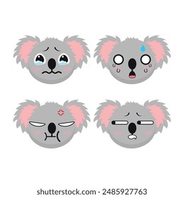 Conjunto de Vector de lindas caras de emoji Koala con diversas expresiones. Aislado sobre fondo blanco