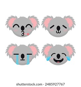 Vector set of cute Koala emoji faces with various expressions. Isolated on white background