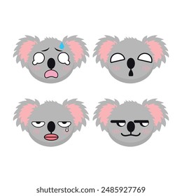 Vector set of cute Koala emoji faces with various expressions. Isolated on white background