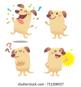 Vector Set Of Cute Labrador Dog Character In Different Actions, Emotions Isolated On White Background.