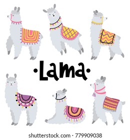 Vector set with cute lamas.