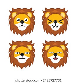 Vector set of cute Lion face emoticons with various expressions. Isolated on white background.