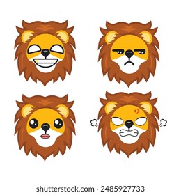 Vector set of cute Lion face emoticons with various expressions. Isolated on white background.