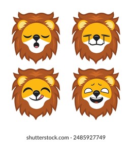 Vector set of cute Lion face emoticons with various expressions. Isolated on white background.