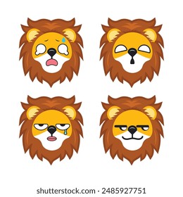 Vector set of cute Lion face emoticons with various expressions. Isolated on white background.