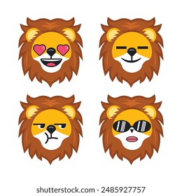 Vector set of cute Lion face emoticons with various expressions. Isolated on white background.