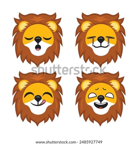 Vector set of cute Lion face emoticons with various expressions. Isolated on white background.