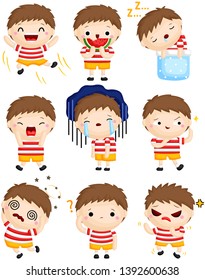 A Vector Set of Cute Little Boy Expressing Many Emotions with His Faces