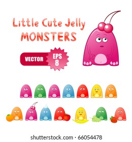 Vector set of cute little jelly monsters with fruits and berries