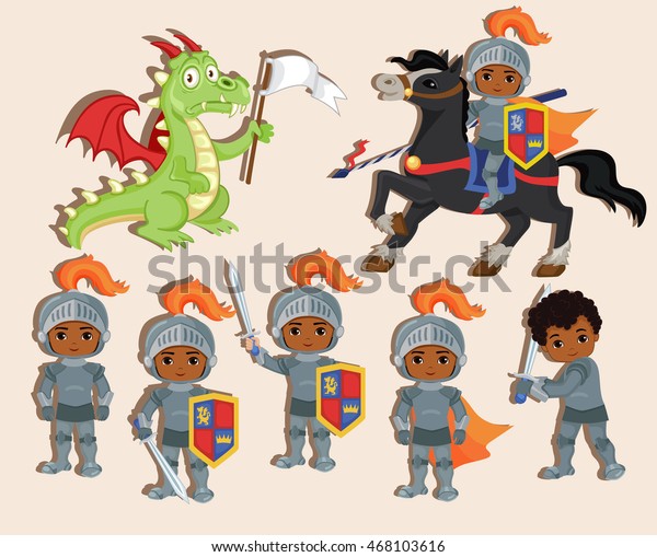 Vector Set Cute Little Knights Dragon Stock Vector (Royalty Free ...