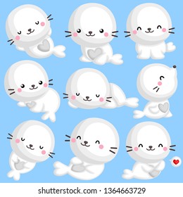 A Vector Set of Cute Little Seal with Many Different Poses and Expression 