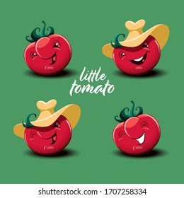Vector set of a cute lttle tomatoes with funny expression faces.