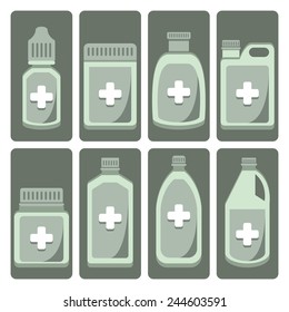 Vector set of cute medicine bottle on isolated background