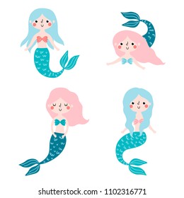 Vector set with cute mermaids.
