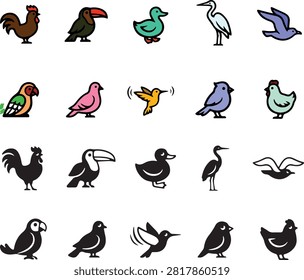 A vector set of cute minimalist bird icons