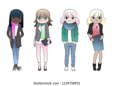 Vector Set of Cute Model Girls