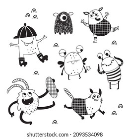 vector set of cute monster characters on white background, funny illustration for kids, monster collection