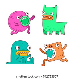 Vector set of cute monsters. Design for posters, postcards, clothing and books