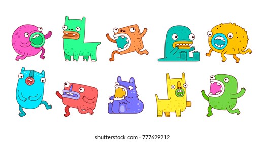 Vector set of cute monsters. Design for posters, postcards, clothing and books