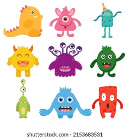 Vector set of cute monsters in flat style.