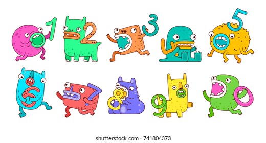 Vector set of cute monsters with numbers. Design for posters, postcards, clothing and books