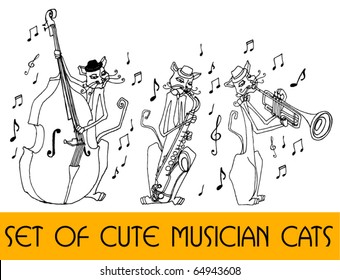 vector set of cute musician cats