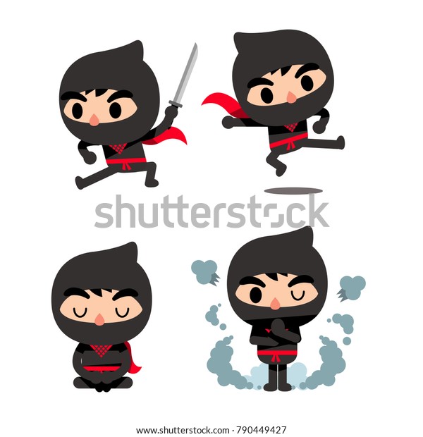 Vector Set Cute Ninja Characters Different Stock Vector (Royalty Free ...