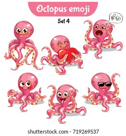 Vector set of cute octopus characters. Set 4