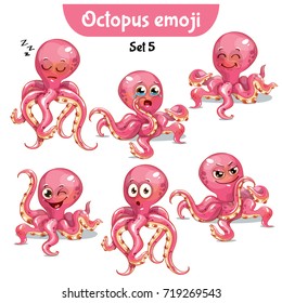 Vector set of cute octopus characters. Set 5