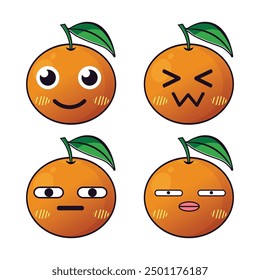 Vector set of cute Orange fruit emojis. Isolated on white background.
