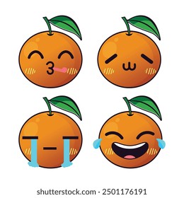 Vector set of cute Orange fruit emojis. Isolated on white background.