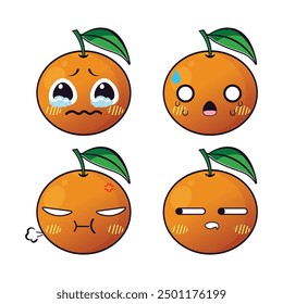 Vector set of cute Orange fruit emojis. Isolated on white background.