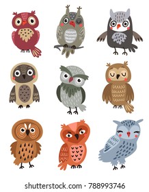 Vector set cute owls