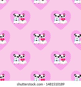 Vector set of cute panda,adorable cartoon animal background,pattern with pink heart 