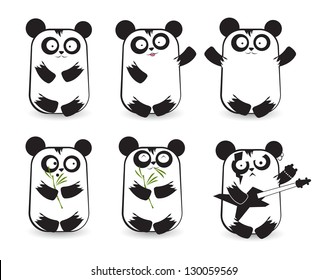 Conjunto vectorial de bonitos pandas con diferentes emociones