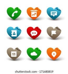 Vector set of cute paper stickers with icons for your design