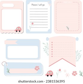 Conjunto de vectores de adorables pegatinas de almohadillas de memo rosa pastel para la planificación digital.