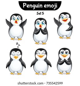 Vector set of cute penguin characters. Set 5