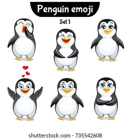 Vector set of cute penguin characters. Set 1